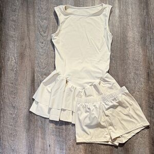 SHEIN Cream Ruffle Athletic Dress Set